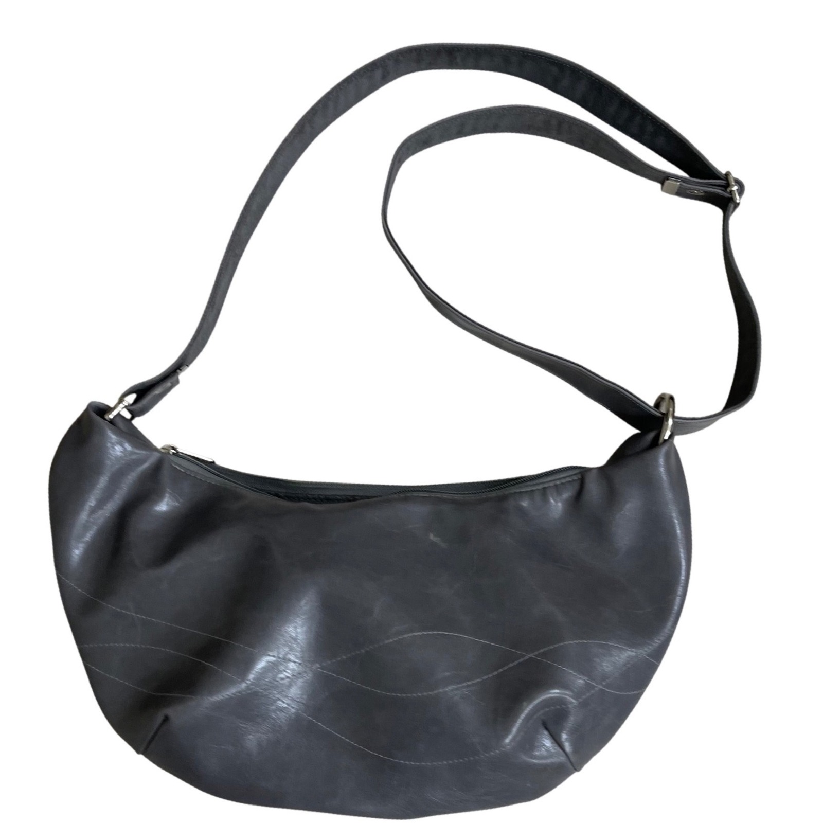 Crystalyn Kae Grey Vegan Leather Hobo Shoulder Bag Purse Tote Y2k Top Zipper